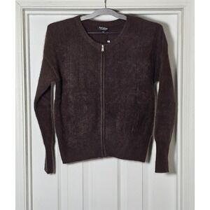 Estheme Cashmere Raccoon Angora Wool Full Zip Cardigan XS Chocolate Brown Cozy